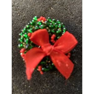 Hand beaded Hand Wired Christmas Pin/ brooch Wreath